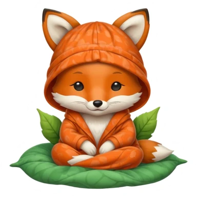 sleepy baby fox in pajama hat under leaf blanket sticker