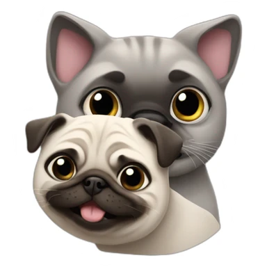 Grey Cat with happy pug sticker