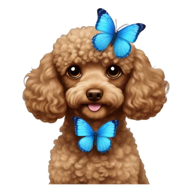 Brown Toy poodle with blue butterfly  sticker