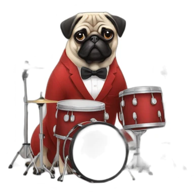 Pug with bow tie playing drums sticker