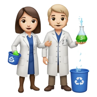 an otter disguised as a woman picking up trash bins, next to a man mad scientist sticker