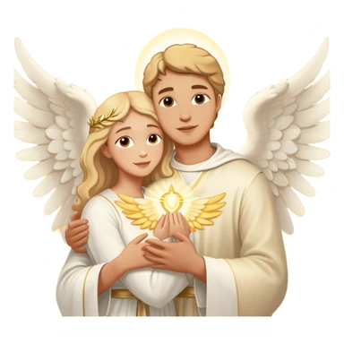 Angelic man holding a woman in his wings with sacred light sticker