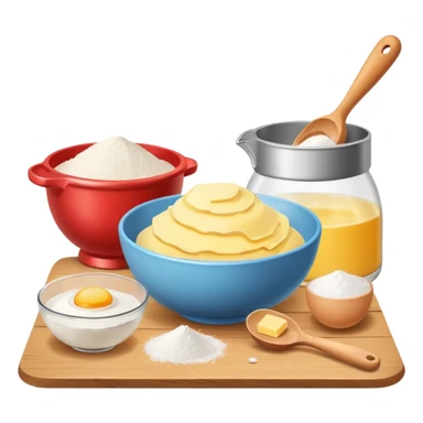 baking ingredients next to a mixing bowl sticker
