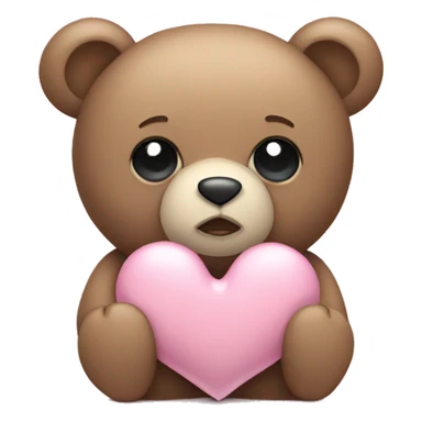 Teddy bear with sad eyes holding a pastel pink heart sticker
