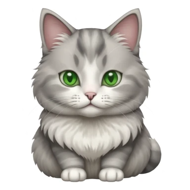 a realistic looking very fluffy grey and white cat sitting up straight sticker