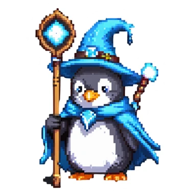 penguin wizard holding a staff sticker