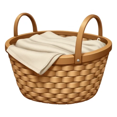A woven light Brown basket with fresh washed linen sticker