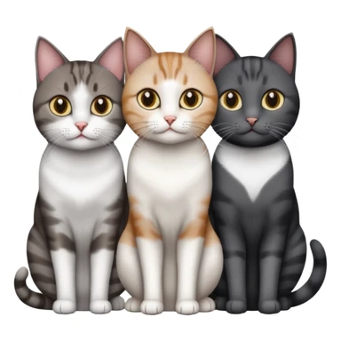 3 different coloured short haired cats including; a dark brown tabby and white cat, and a dark grey and white  sticker