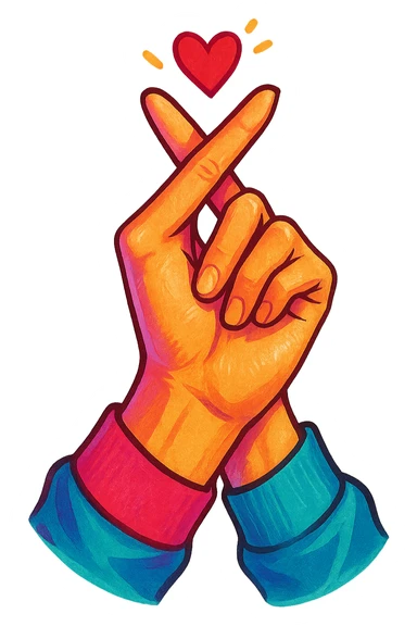 kpop heart hand gesture, trendy sticker