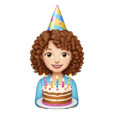 Happy birthday brown curly hair mom with cake funny sticker