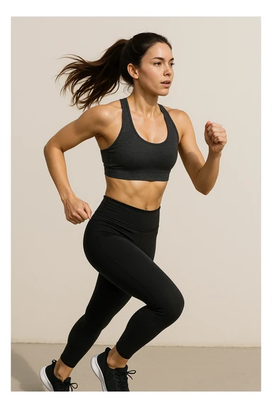 workout girl with brown hair, running, activewear, plain background sticker