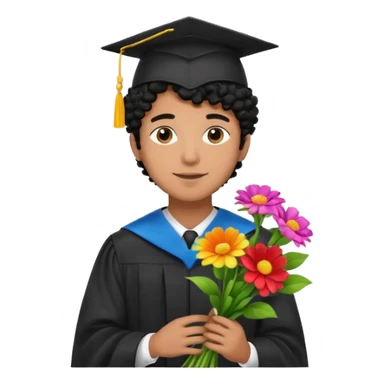 Graduated Students, Male,  brown skin, black curly hair, wearing graduation cap, holding bouquet of flowers
 sticker