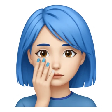 Woman with hand over face with blue hair sticker