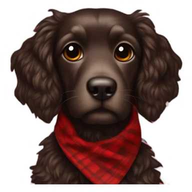 Black Chocolate brown colored doodle with a red and black flannel hankerchief sticker