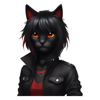 Anthro Edgy Cool Beautiful Black Cat-Fursona with Emo Hair-bangs with Red Streaks sticker