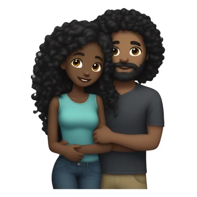 Black girl with long black curly hair cuddling with white skin guy with dark brown hair and dark brown beard  sticker