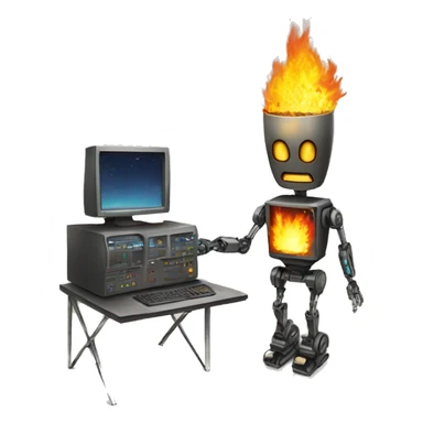 computer burning man extenguishing robot new sticker