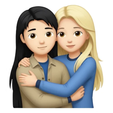 asian boy with black hair and blonde long hair girl hugging sticker