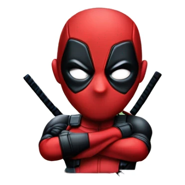 Cute Deadpool sitting at a desk, front view sticker