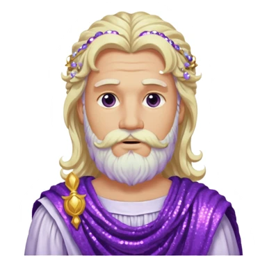 Jupiter, God of Sky from Roman Deities with long white blonde wavy hair and beard, purple sequin toga sticker