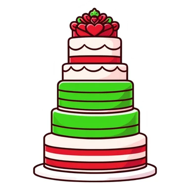 Beautiful red velvet wedding cake with multiple tiers and white icing details sticker