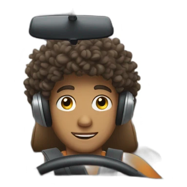 a boy with curly hair driving a car and listening to music sticker