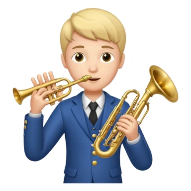 Boy with 4 arms holding a trumpet in one hand and a saxophone in the other sticker