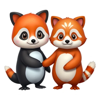A cartoon  cute one penguin and one red panda  seperste animals not a combination of the animals holding "hands" sticker