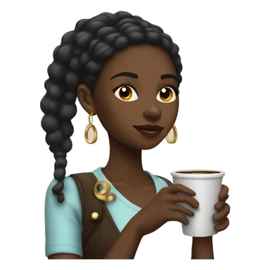 Black girl with earrings on drinking coffee sticker