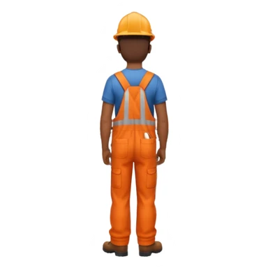 Indian male railway engineer orange overalls, boots holding a clipboard back view sticker