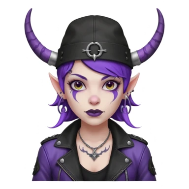 purple girl demon with tattoos, hat, jacket and horns sticker