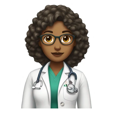 woman dark olive skin long curly hair with a doctor uniform on sticker