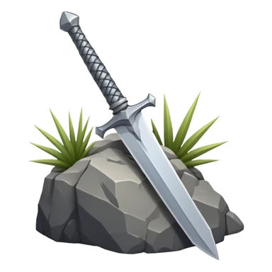 a sword planted in a spiky rock sticker