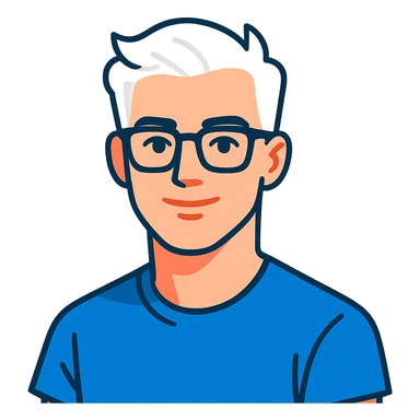22-year-old white man with fair skin, white hair, and black glasses sticker