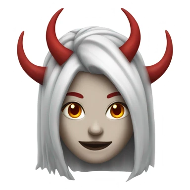 white hair, red horns, female, demon sticker