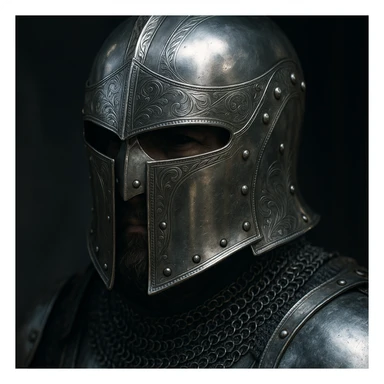 metal head, shiny steel helmet, medieval knight style sticker