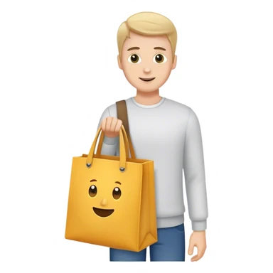 White guy receiving a tote bag sticker