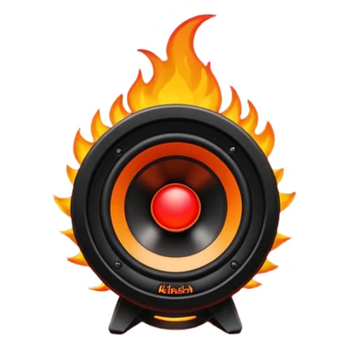 Head: A black KLIPSCH RP-8000F speaker, often represented with a red center or speaker cone.
Core: A small, bright glowing cherry-red circle representing his core.
Body & Armor: Primarily black armor plating with bright red accents or flames. sticker