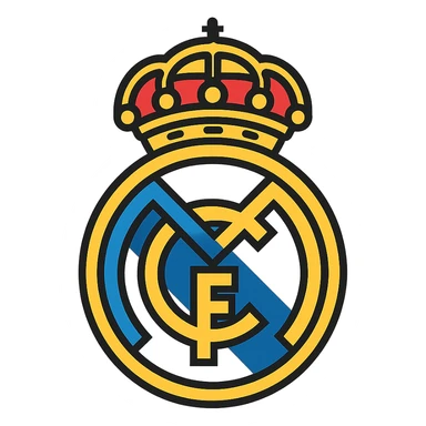Real Madrid football club crest, modern icon style, white and gold, no text sticker