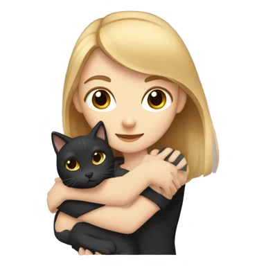 pale girl with brown hair and black eyes hugging a dark blonde  cat sticker