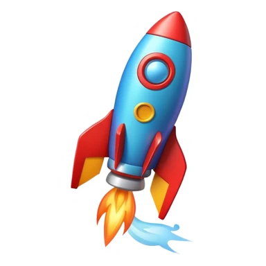 A colorful toy rocket with a cute happy face on its body sticker