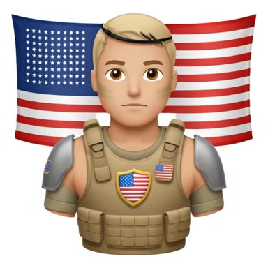 generate realistic manly white american soldier in body armor and full uniform with small usa flag on shoulder sticker