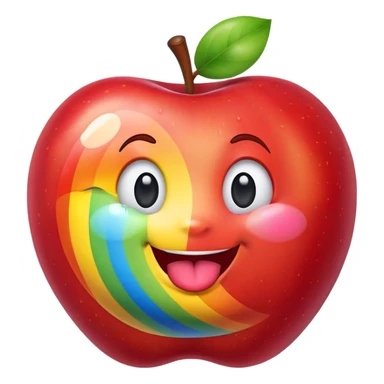 Rainbow apple with smile and tongue sticking out  sticker