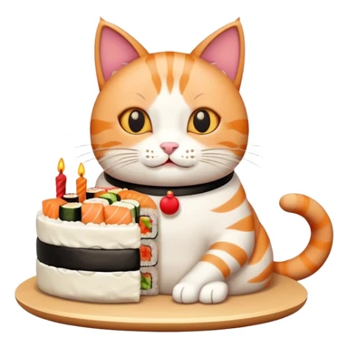 cat eating a birthday cake made out of sushi sticker