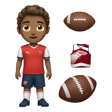 boy standing with an arsenal football jersey, brown hair, tan skin sticker