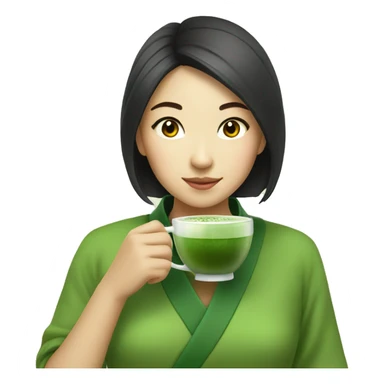Asian girl drinking matcha  sticker