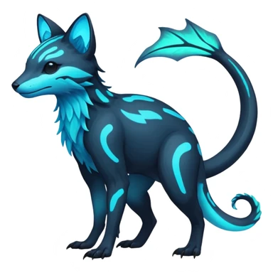 Rare realistic dark-neon glowing bioluminescent edgy badass epic pretty beautiful handsome gorgeous aesthetic colorful vibrant Vernid-Trico-species-Fakemon-creature by LiLaiRa, 4 legs, 1 tail, random markings, (full body) sticker