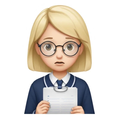 Frowns with Glasses, Angry Student: Teen in uniform, round glasses, holding test paper, pouting
 sticker