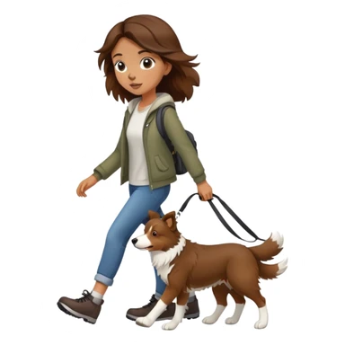 A beautiful brown-haired girl walking a Border Collie sticker