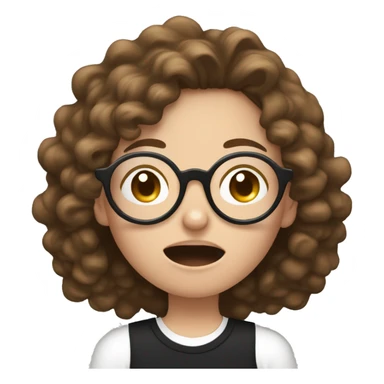 White girl with long brown curly hair and white circle glasses wearing a black shirt sneezing  sticker